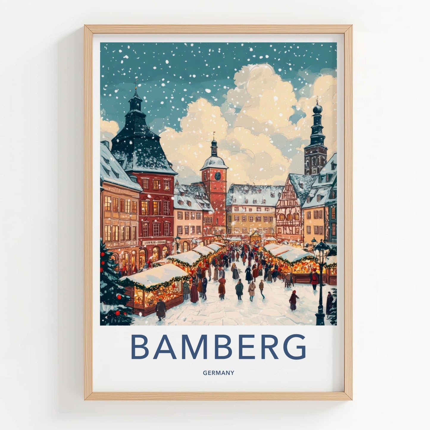Bamberg Poster - Germany Travel Art - Snowy Market Square Home Decor