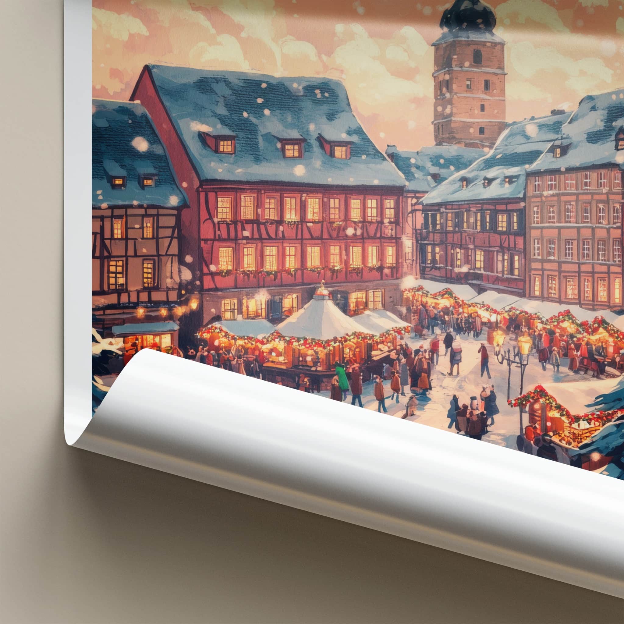 Bamberg Poster - Germany Travel Art - Snowy Market Square Home Decor