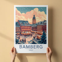Bamberg Poster - Germany Travel Art - Snowy Market Square Home Decor