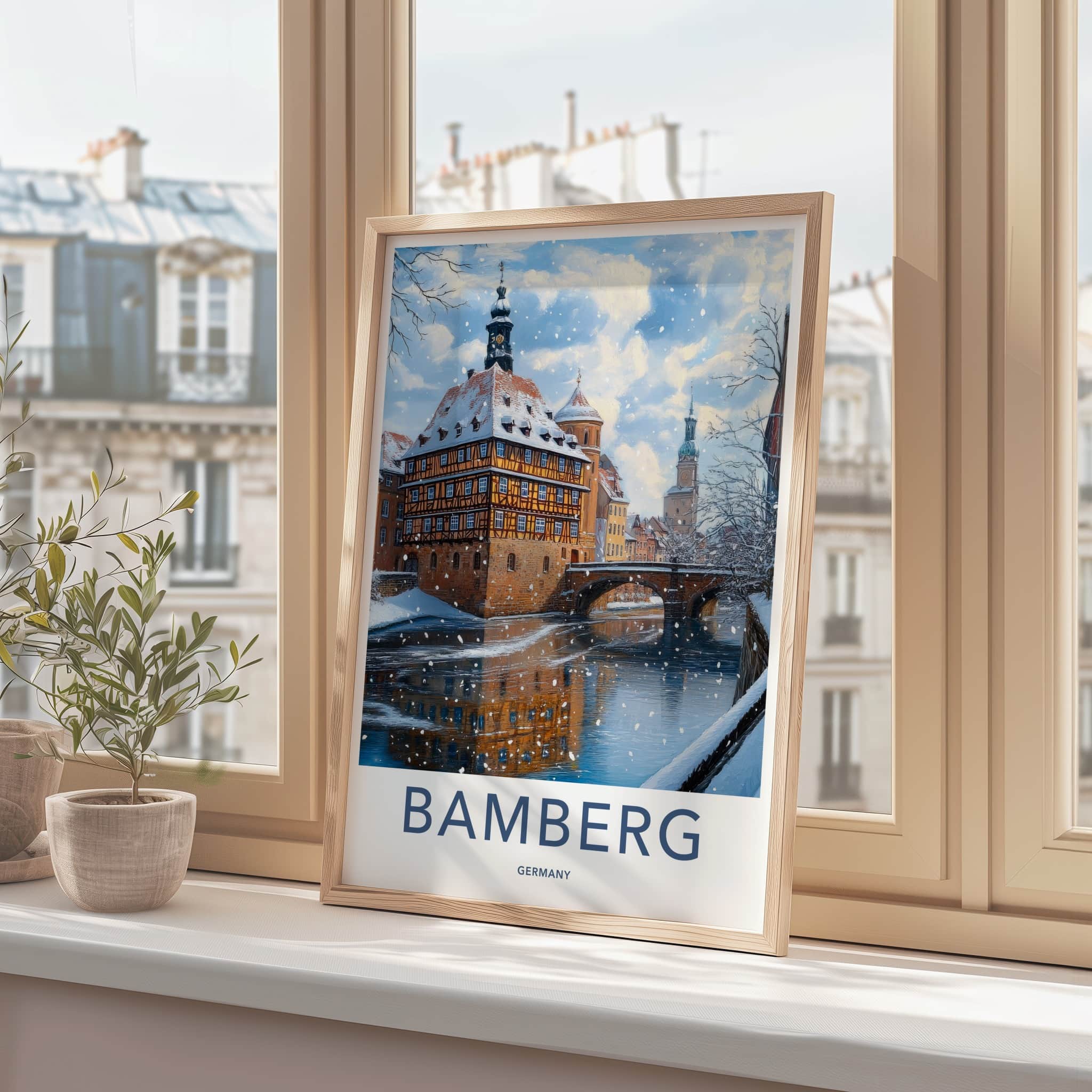 Bamberg Poster - Germany Travel Art - Snowy River Town Home Decor