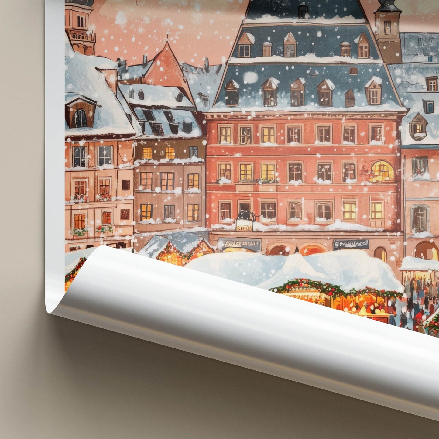 Bamberg Poster - Germany Travel Art - Snowy Town Market Framed Decor
