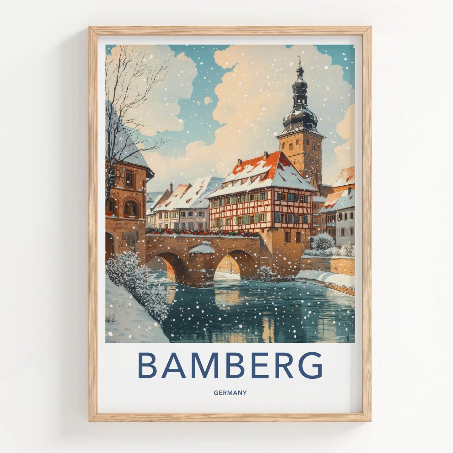 Bamberg Poster - Germany Travel Art - Snowy Winter Town Home Decor