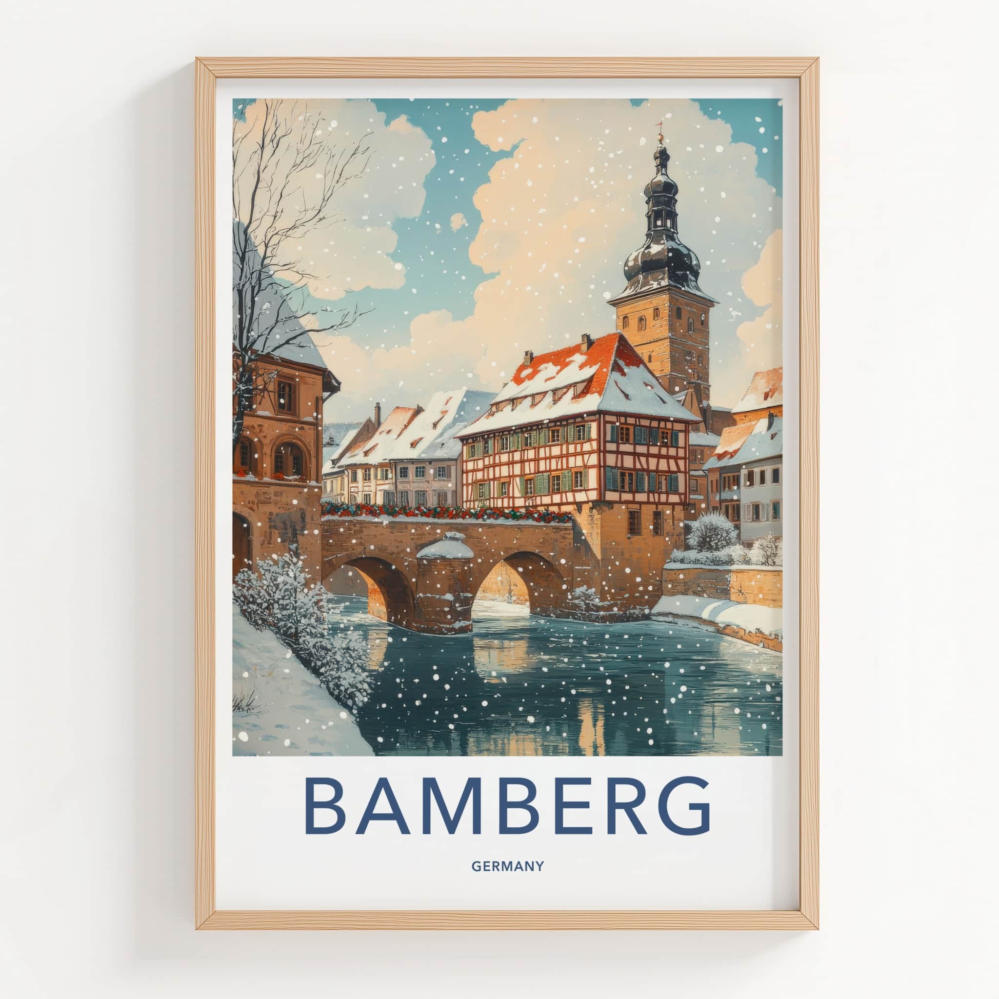 Bamberg Poster - Germany Travel Art - Snowy Winter Town Home Decor