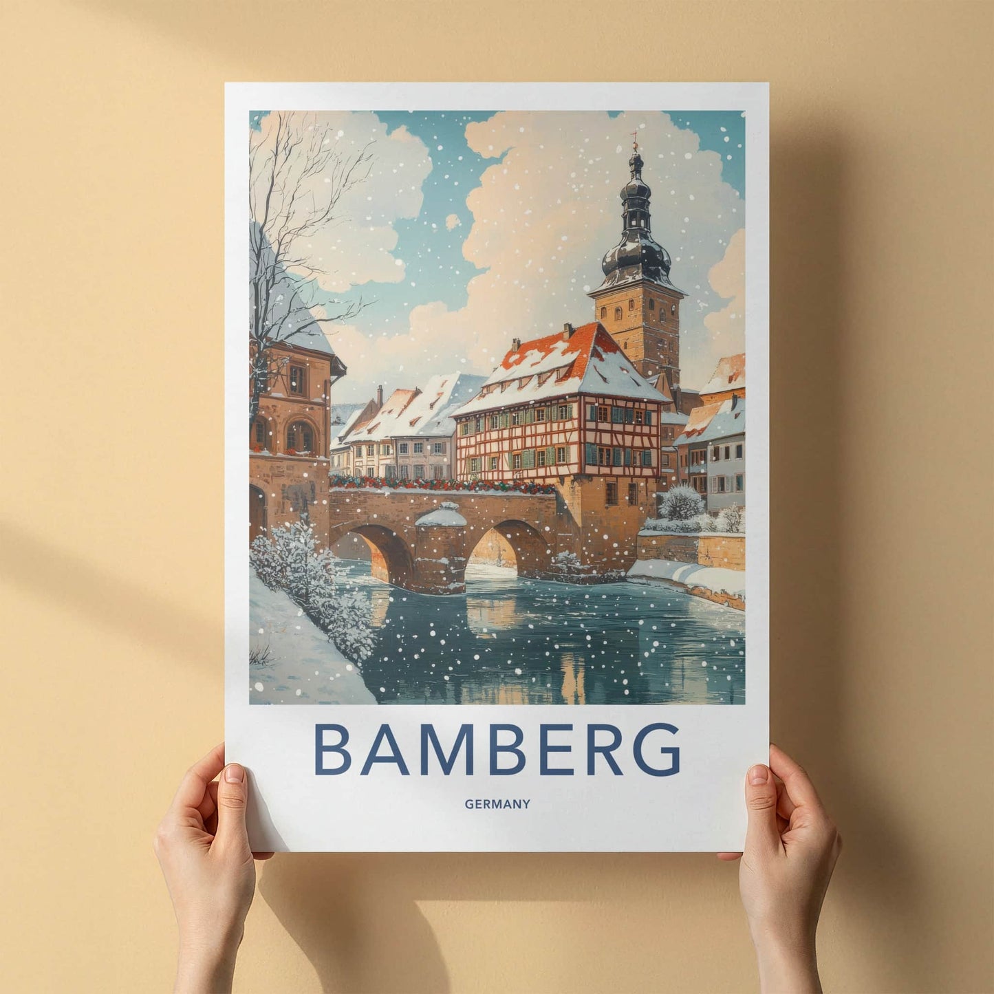 Bamberg Poster - Germany Travel Art - Snowy Winter Town Home Decor