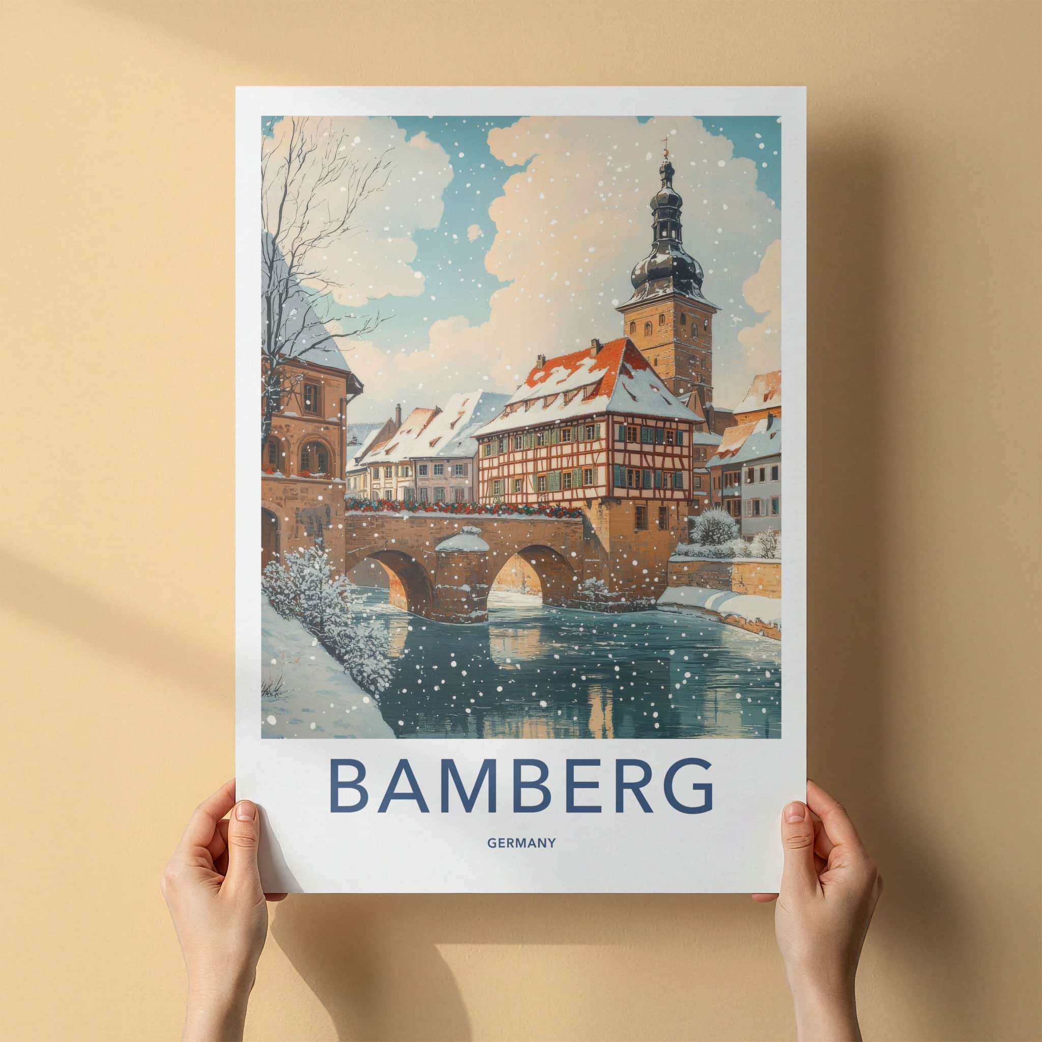 Bamberg Poster - Germany Travel Art - Snowy Winter Town Home Decor