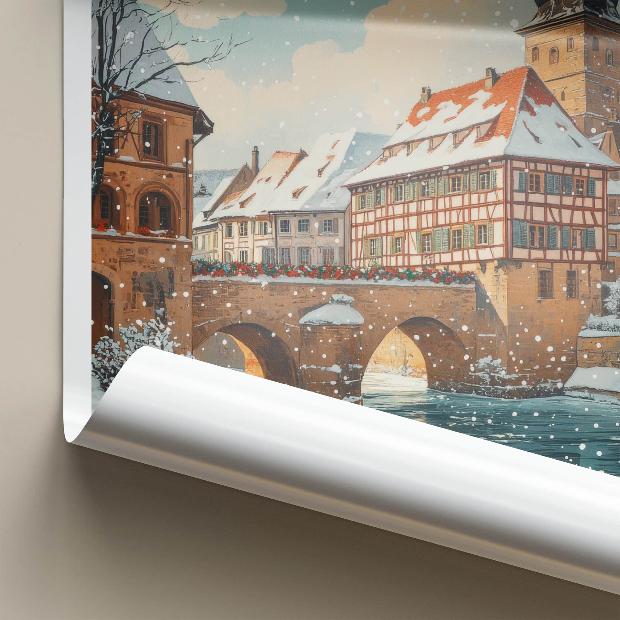 Bamberg Poster - Germany Travel Art - Snowy Winter Town Home Decor