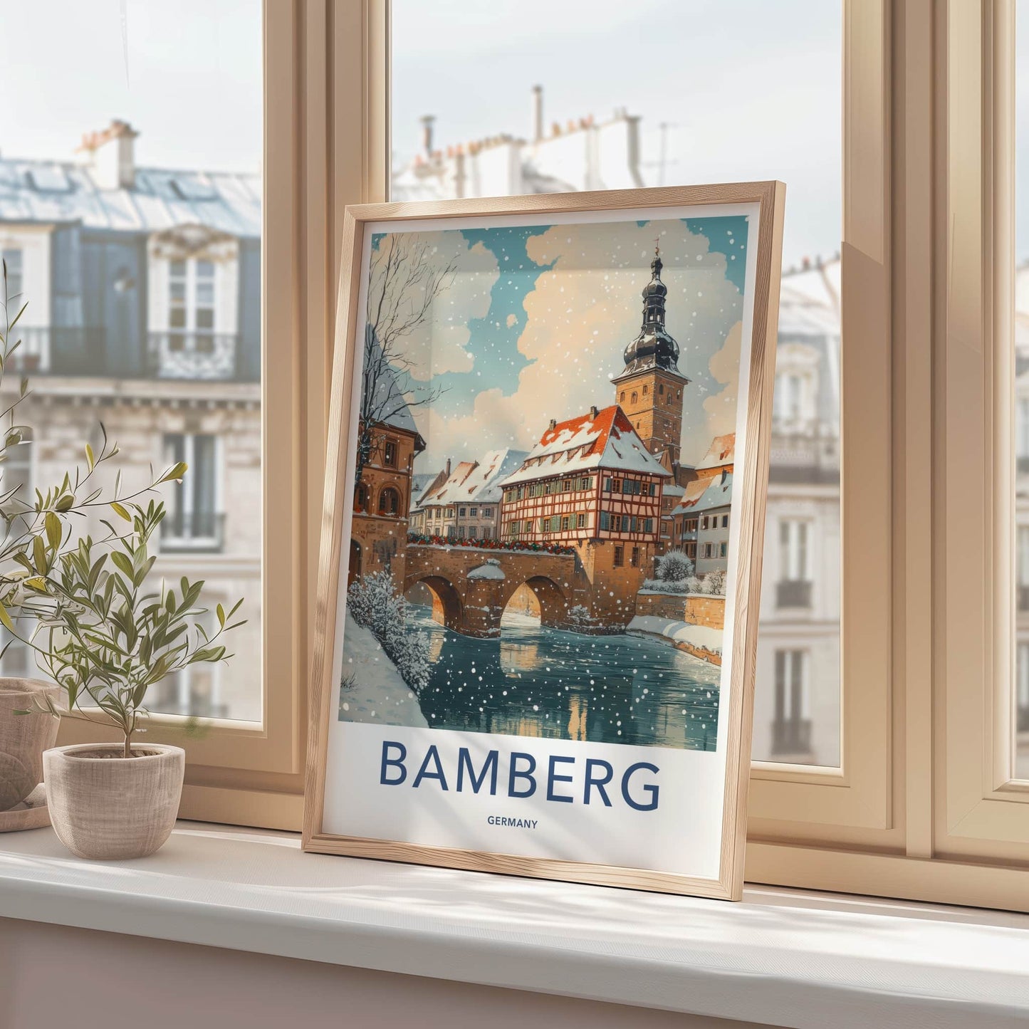 Bamberg Poster - Germany Travel Art - Snowy Winter Town Home Decor