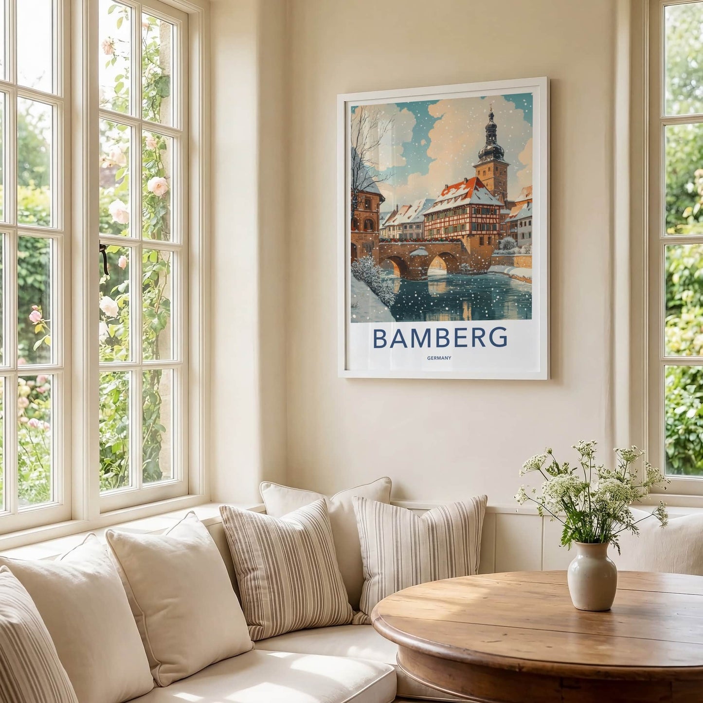 Bamberg Poster - Germany Travel Art - Snowy Winter Town Home Decor