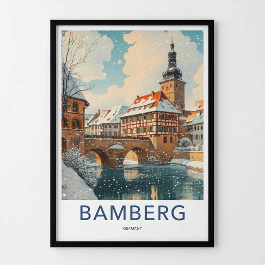 Bamberg Poster - Germany Travel Art - Snowy Winter Town Home Decor