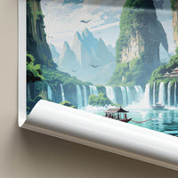Ban Gioc Falls Poster - Vietnam Travel Art - Lush Mountains Waterfalls Home Decor