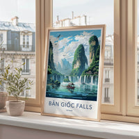 Ban Gioc Falls Poster - Vietnam Travel Art - Lush Mountains Waterfalls Home Decor
