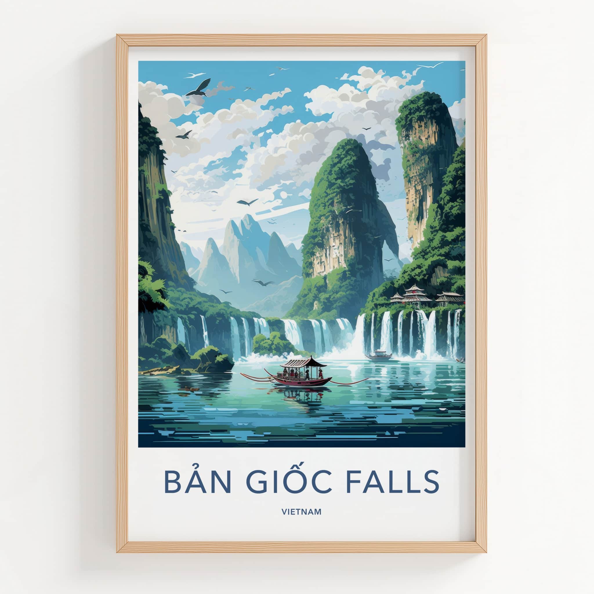 Ban Gioc Falls Poster - Vietnam Travel Art - Lush Mountains Waterfalls Home Decor
