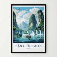Ban Gioc Falls Poster - Vietnam Travel Art - Lush Mountains Waterfalls Home Decor