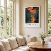 Ban Gioc Poster - Vietnam Travel Art - Lush River Falls Sunset Home Decor