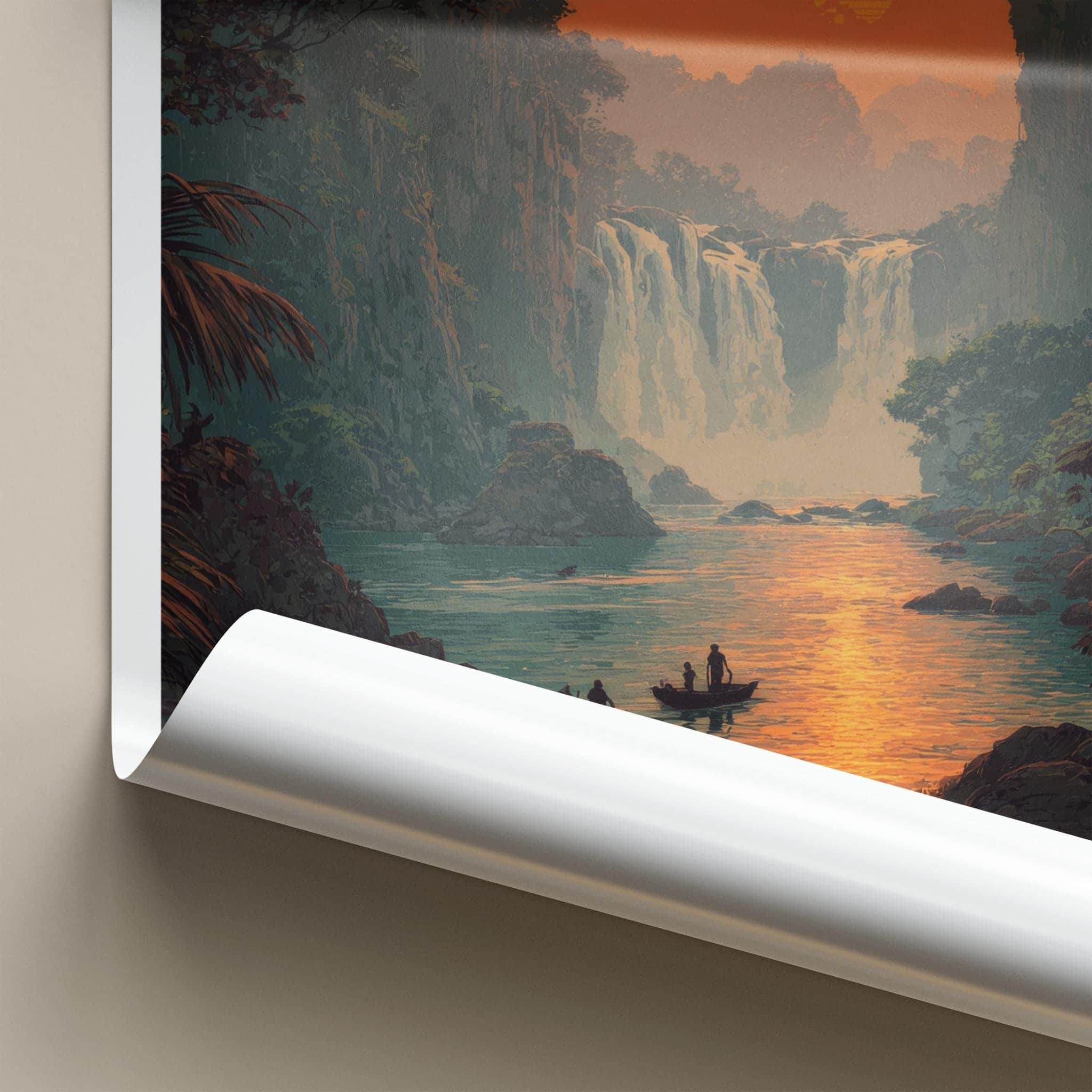 Ban Gioc Poster - Vietnam Travel Art - Lush River Falls Sunset Home Decor