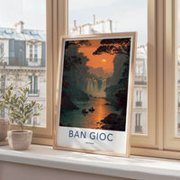 Ban Gioc Poster - Vietnam Travel Art - Lush River Falls Sunset Home Decor