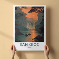 Ban Gioc Poster - Vietnam Travel Art - Lush River Falls Sunset Home Decor