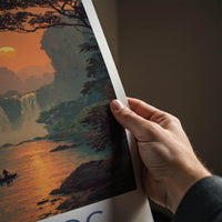 Ban Gioc Poster - Vietnam Travel Art - Lush River Falls Sunset Home Decor