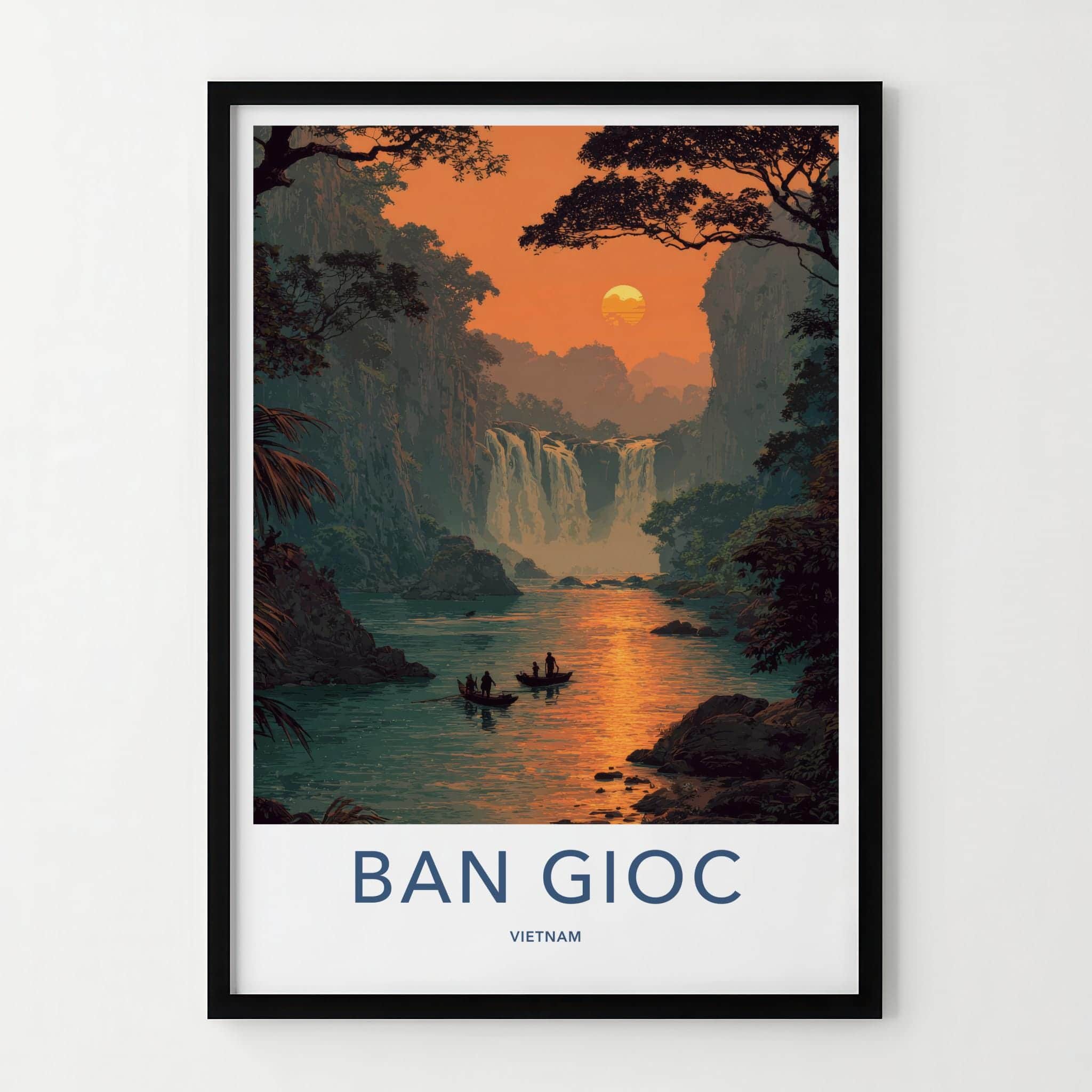 Ban Gioc Poster - Vietnam Travel Art - Lush River Falls Sunset Home Decor