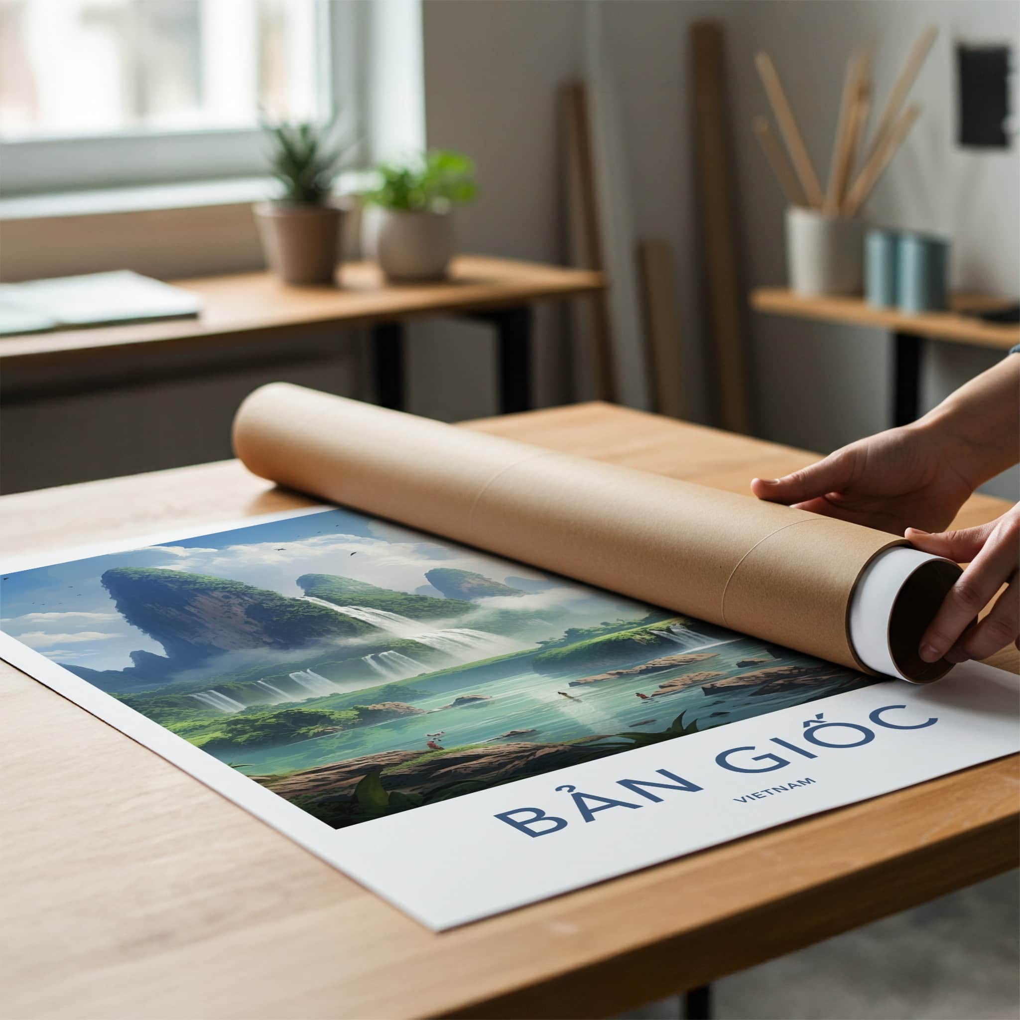 Ban Gioc Poster - Vietnam Travel Art - Lush Waterfall Landscape Home Decor