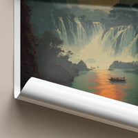 Ban Gioc Poster - Vietnam Travel Art - Misty waterfall boats Wall Decor