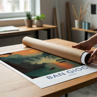 Ban Gioc Poster - Vietnam Travel Art - Misty waterfall boats Wall Decor
