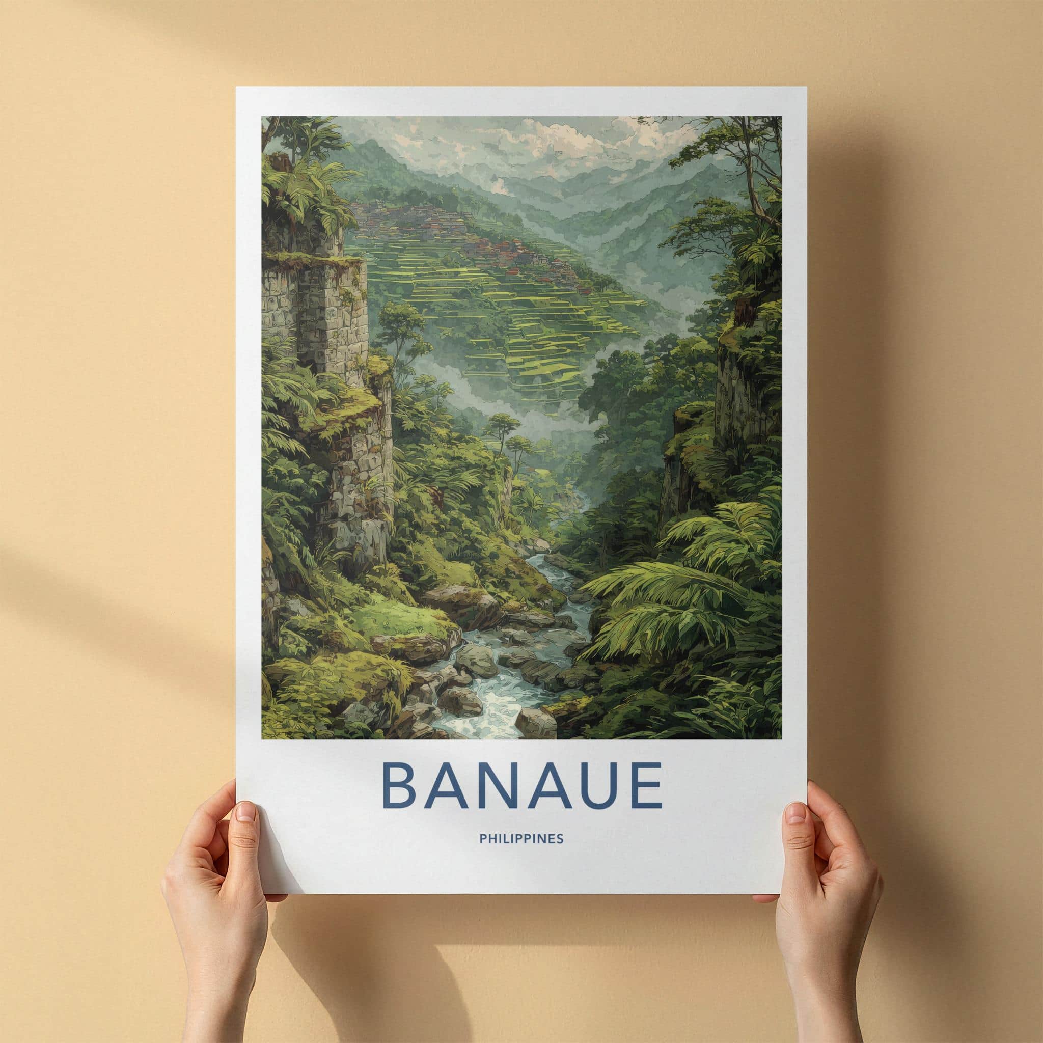 Banaue Poster - Philippines Travel Art - Ancient Green Terraces Wall Decor