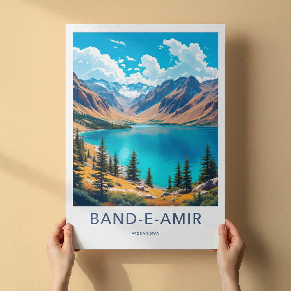 BAND-E-AMIR Poster - Afghanistan Travel Art - Stunning Mountain Lake Home Decor