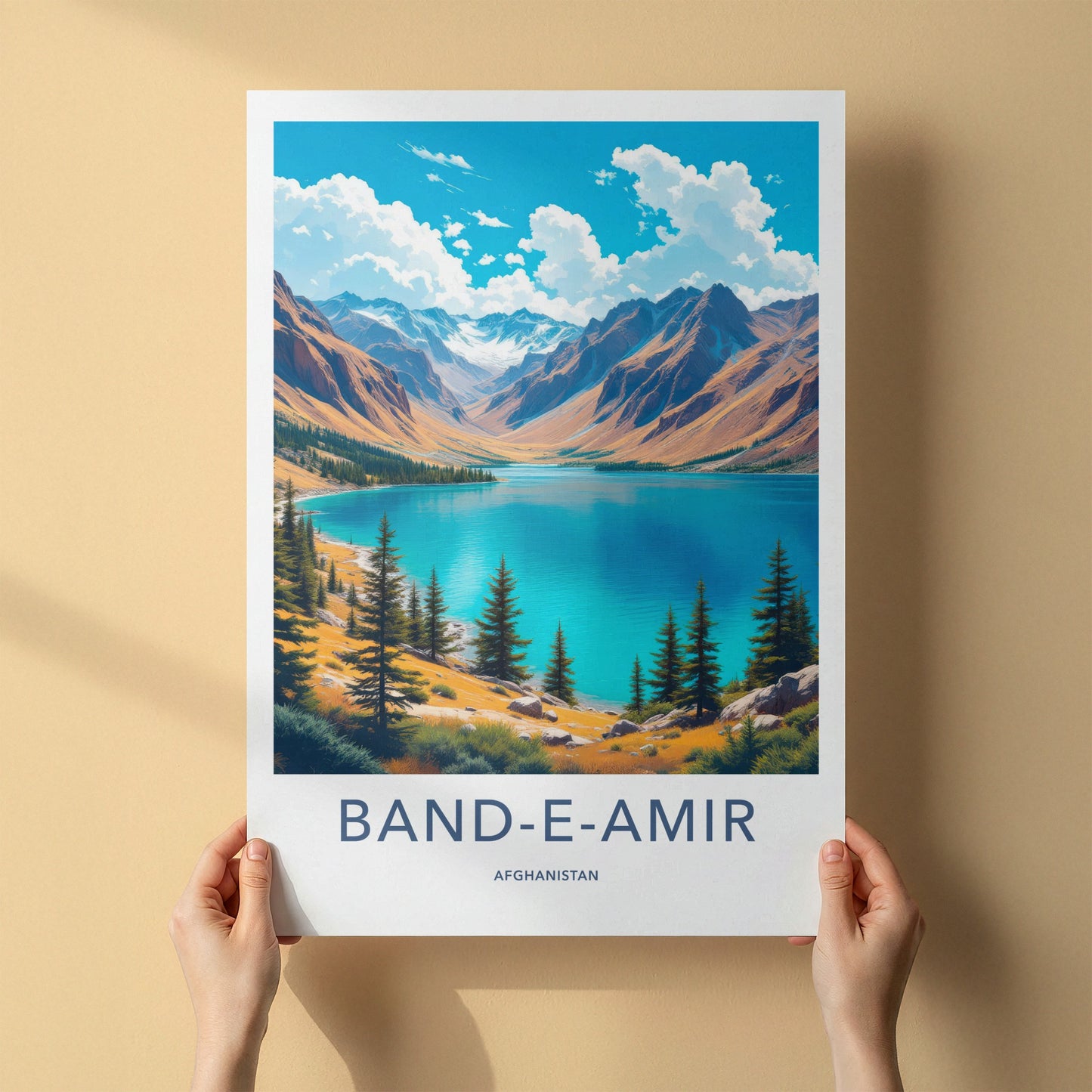 BAND-E-AMIR Poster - Afghanistan Travel Art - Stunning Mountain Lake Home Decor