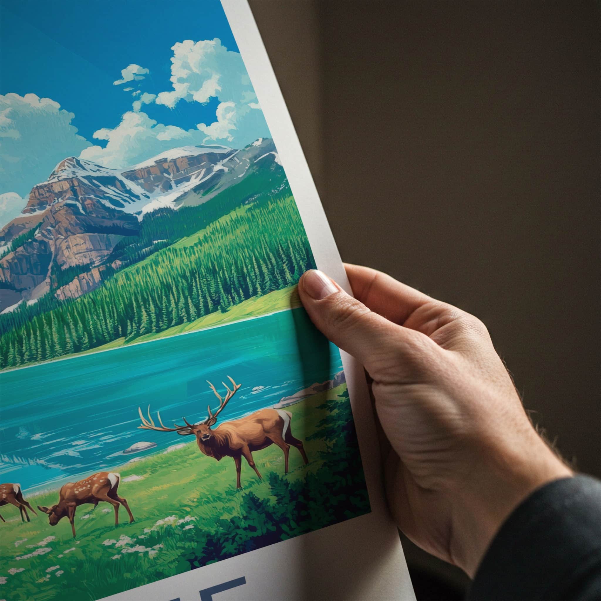 Banff National Park Poster - Canada Travel Art - Elk Mountain Lake Wall Decor