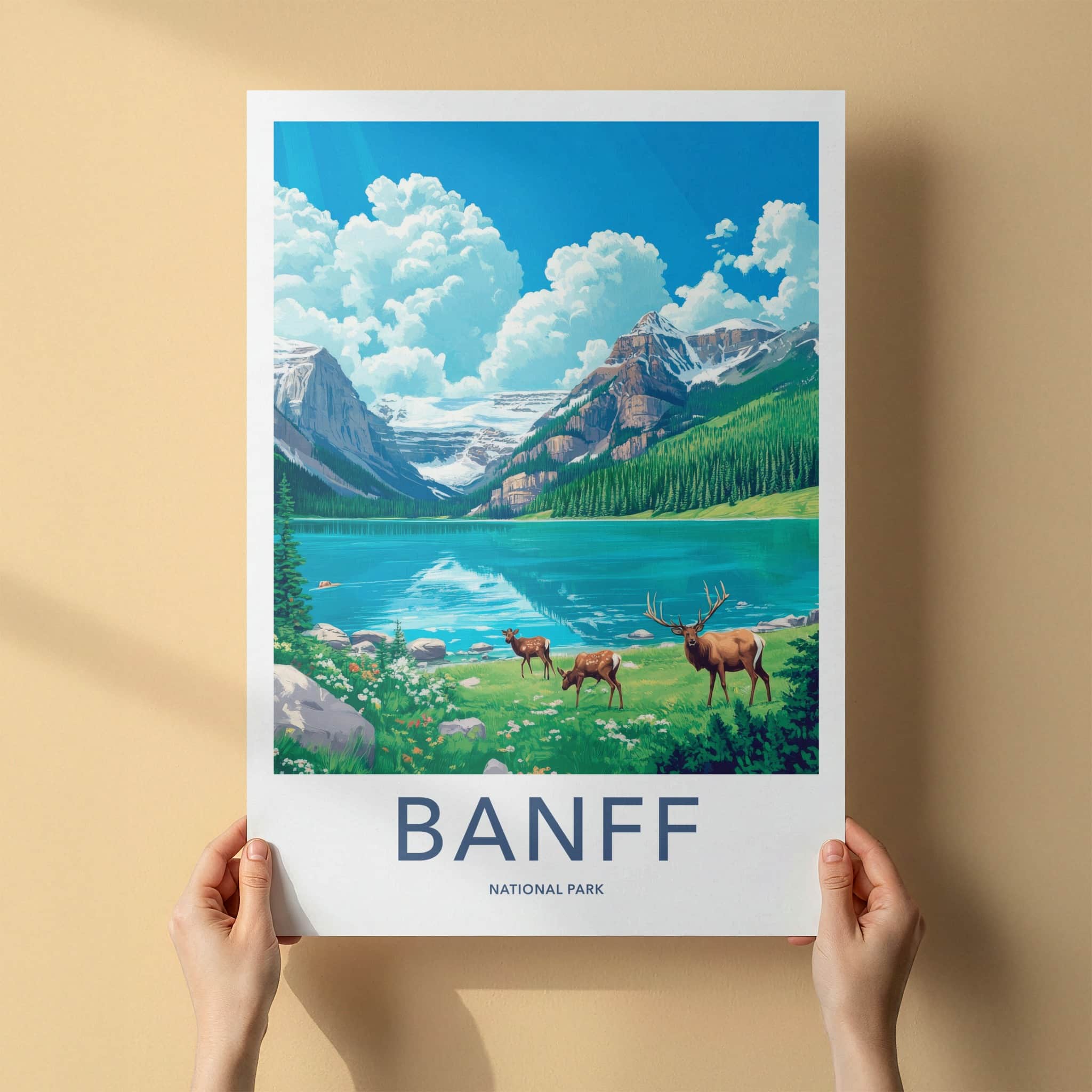 Banff National Park Poster - Canada Travel Art - Elk Mountain Lake Wall Decor