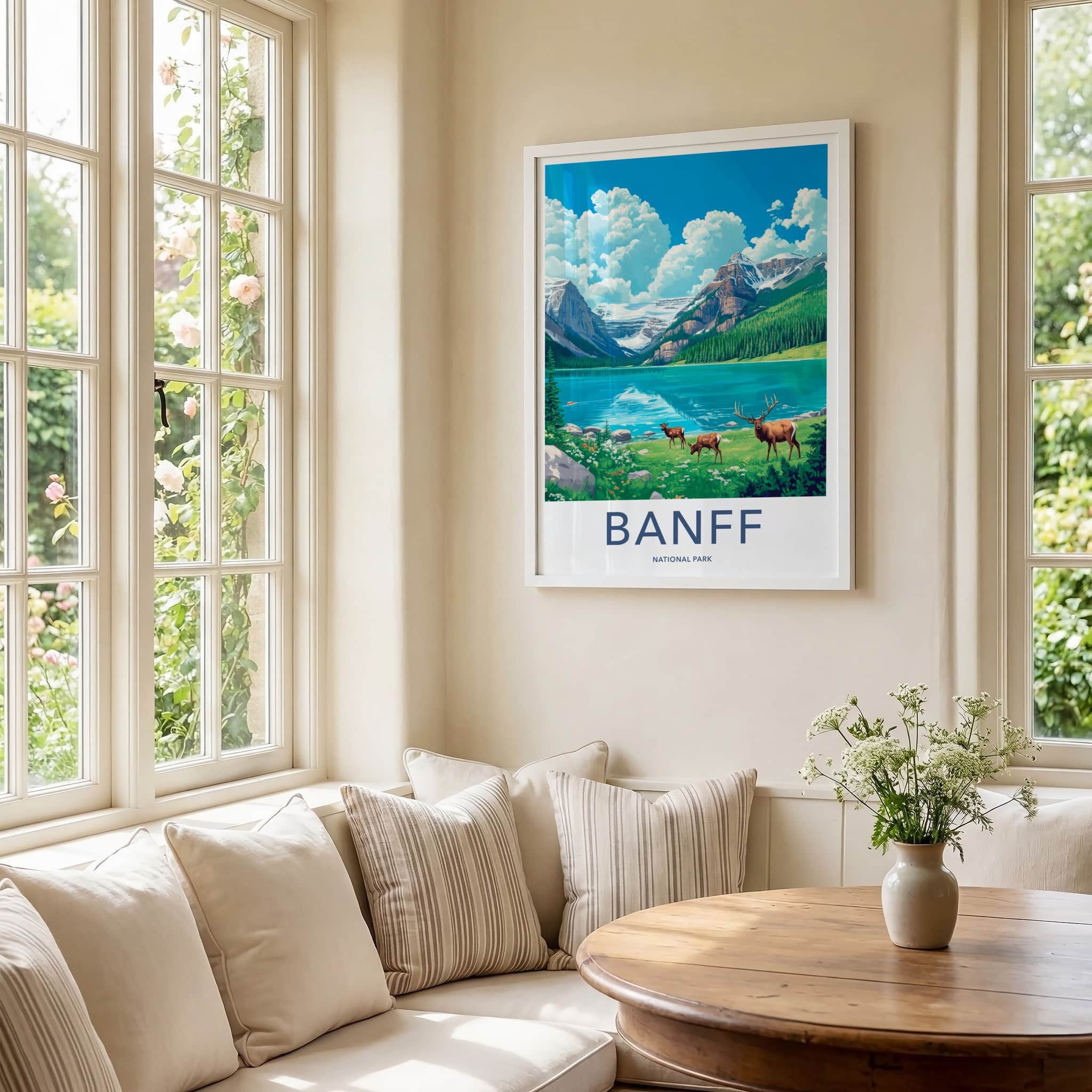 Banff National Park Poster - Canada Travel Art - Elk Mountain Lake Wall Decor