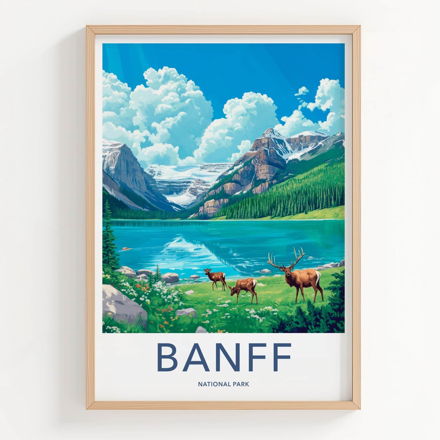 Banff National Park Poster - Canada Travel Art - Elk Mountain Lake Wall Decor