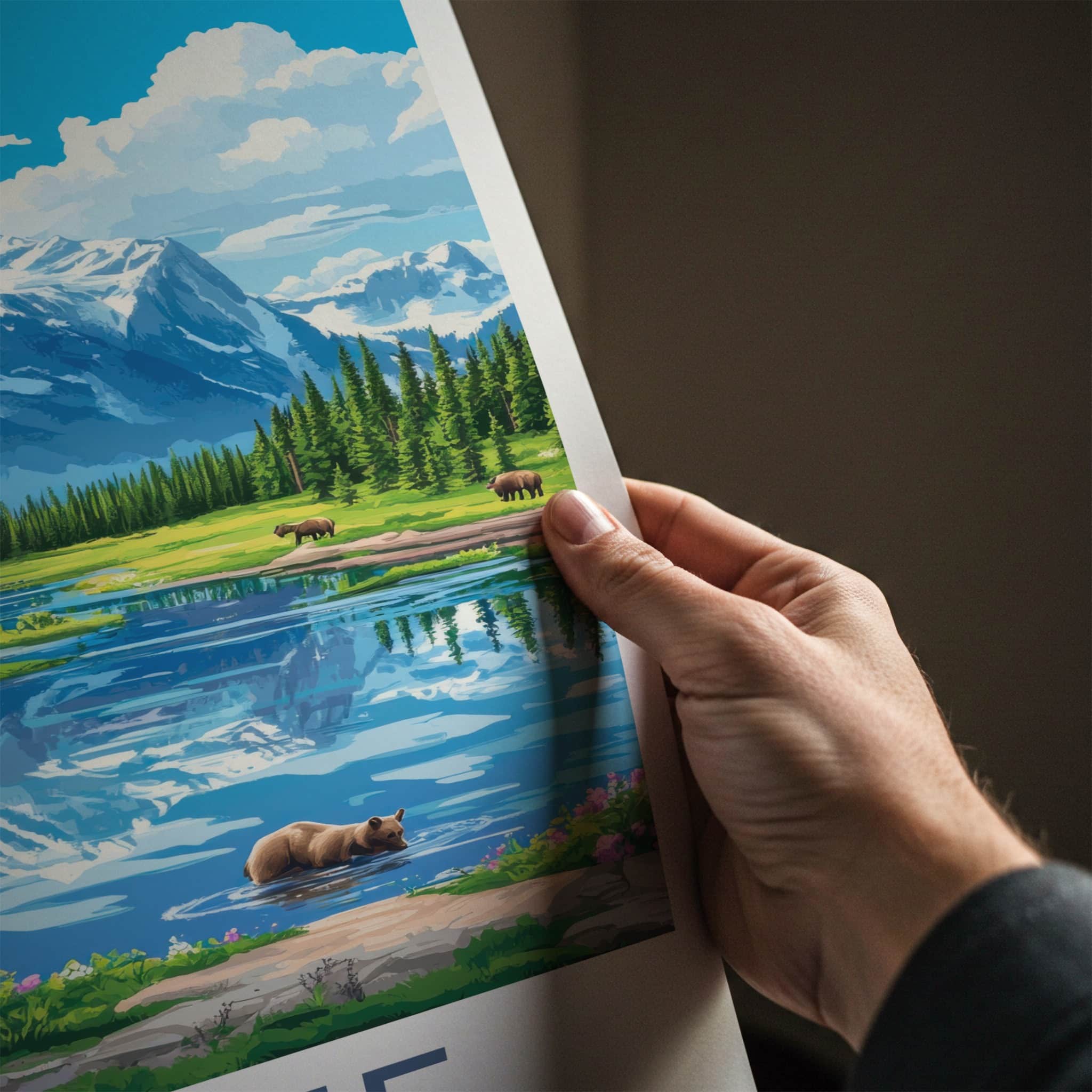 Banff National Park Poster - Canada Travel Art - Mountain Lake Bears Home Decor