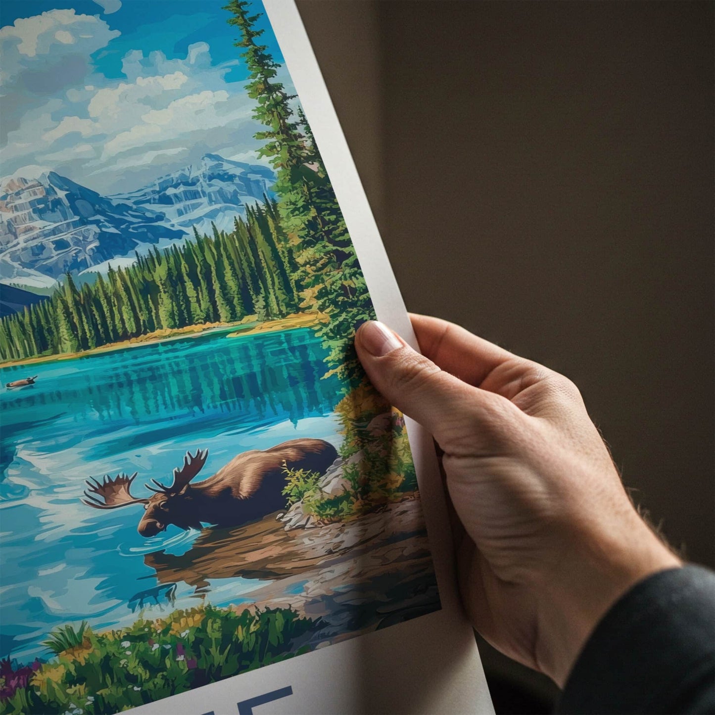 Banff National Park Poster - Canada Travel Art - Mountain Lake Moose Home Decor