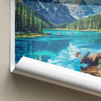 Banff National Park Poster - Canada Travel Art - Mountain Lake Moose Home Decor