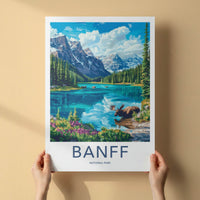 Banff National Park Poster - Canada Travel Art - Mountain Lake Moose Home Decor
