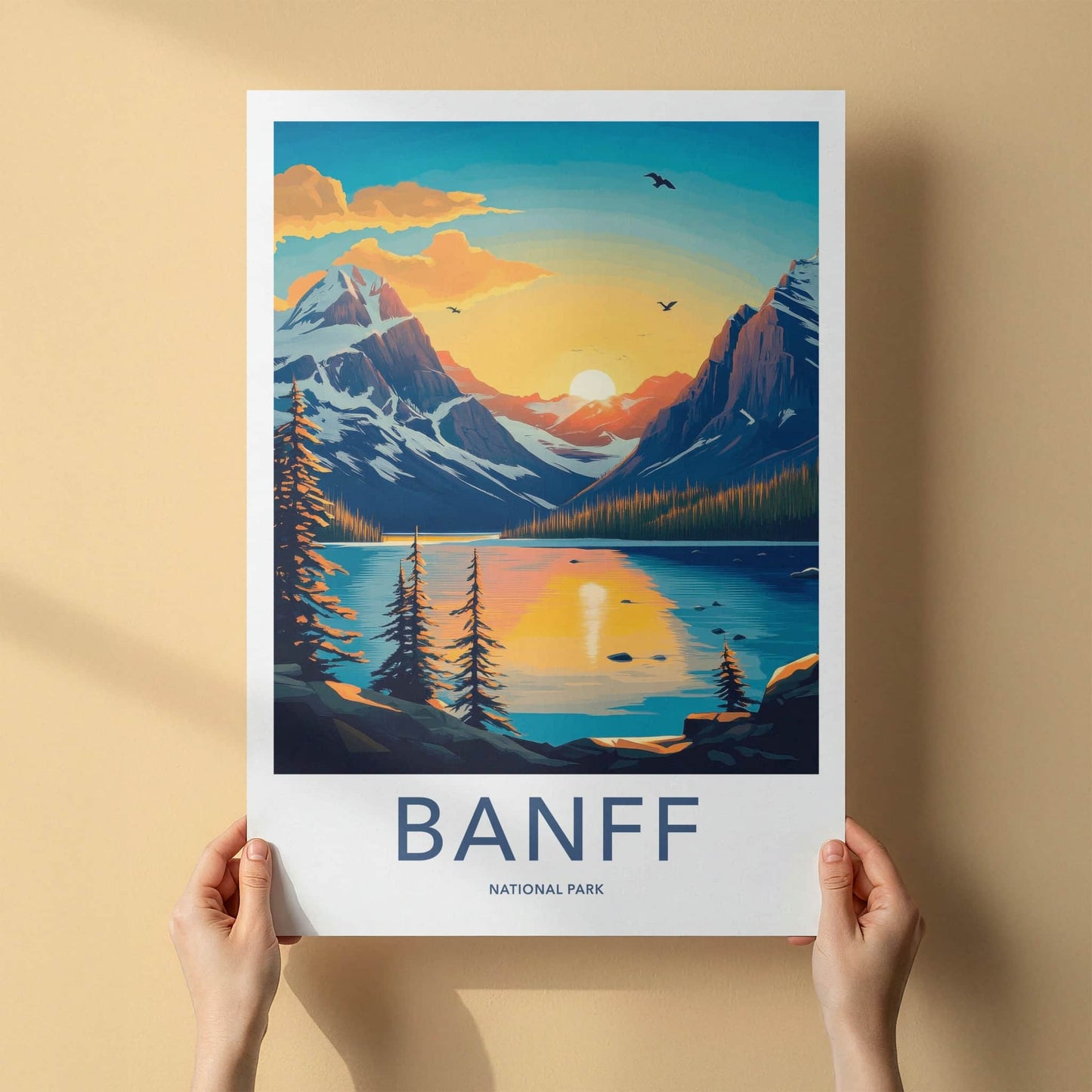 Banff National Park Poster - Canada Travel Art - Mountain Lake Sunset Wall Decor