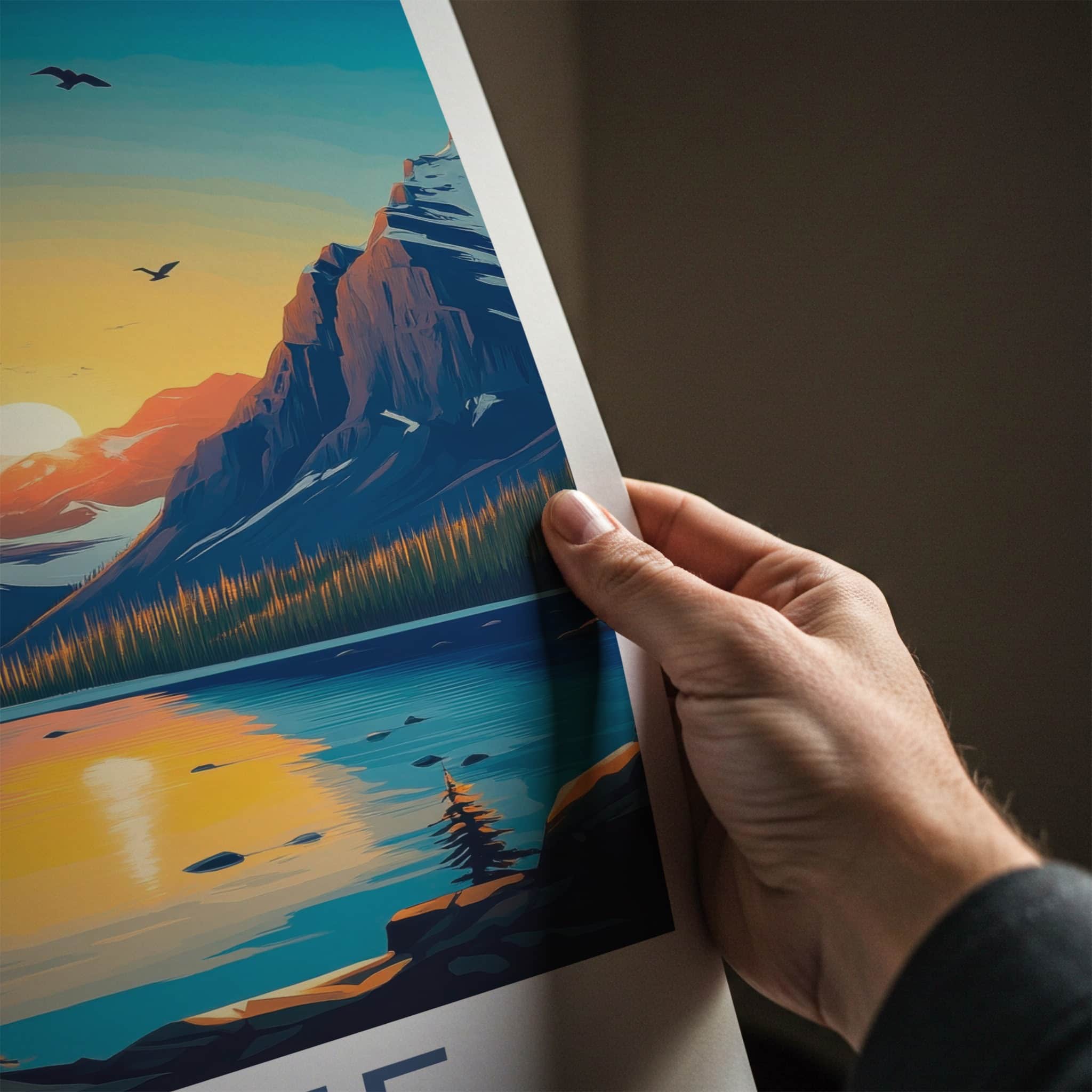 Banff National Park Poster - Canada Travel Art - Mountain Lake Sunset Wall Decor