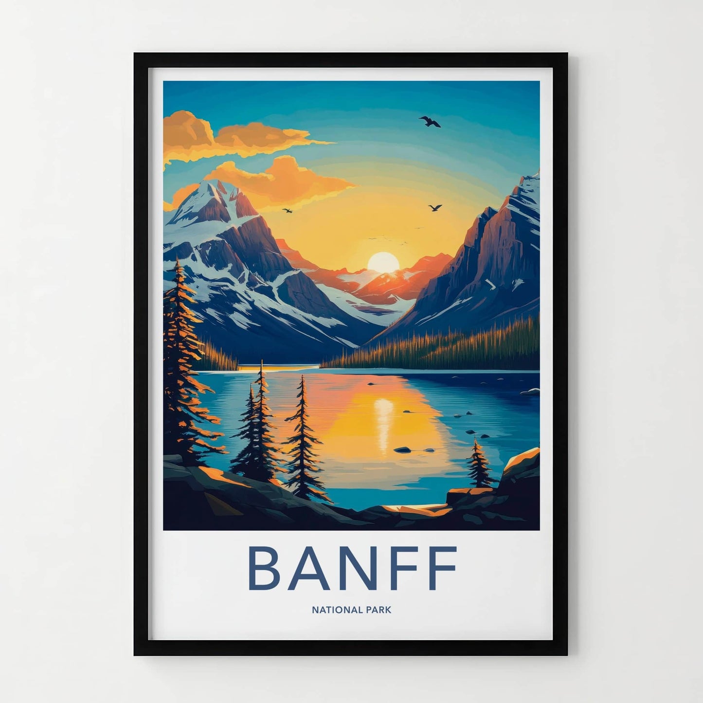 Banff National Park Poster - Canada Travel Art - Mountain Lake Sunset Wall Decor