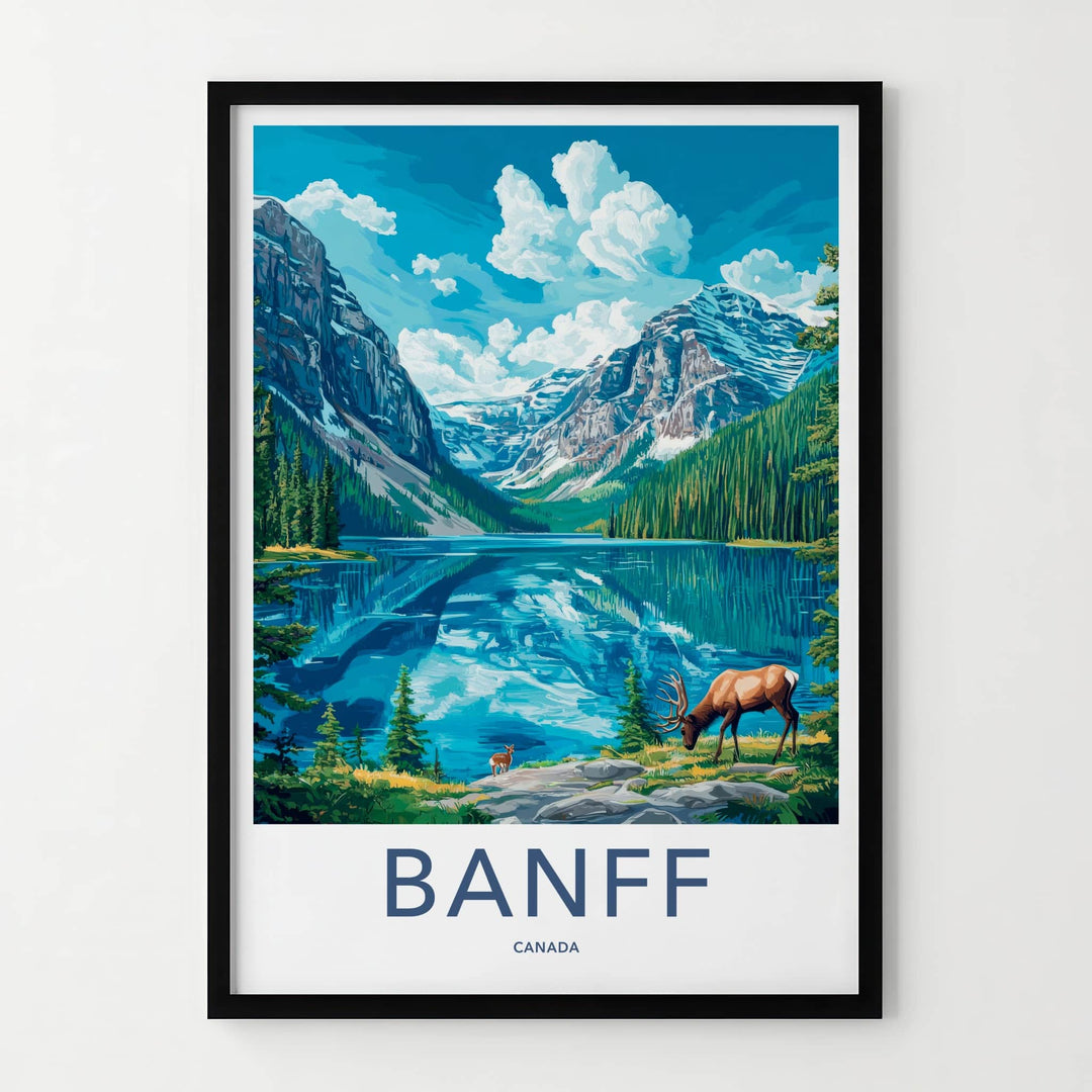 BANFF Poster - Canada Art Print - Wildlife Alpine Landscape Wall Decor