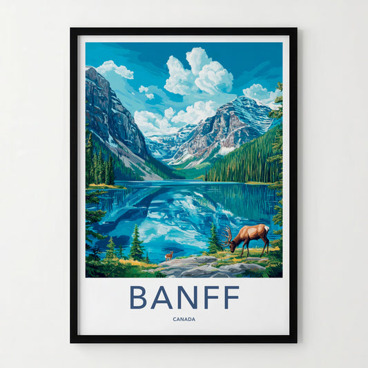 BANFF Poster - Canada Art Print - Wildlife Alpine Landscape Wall Decor