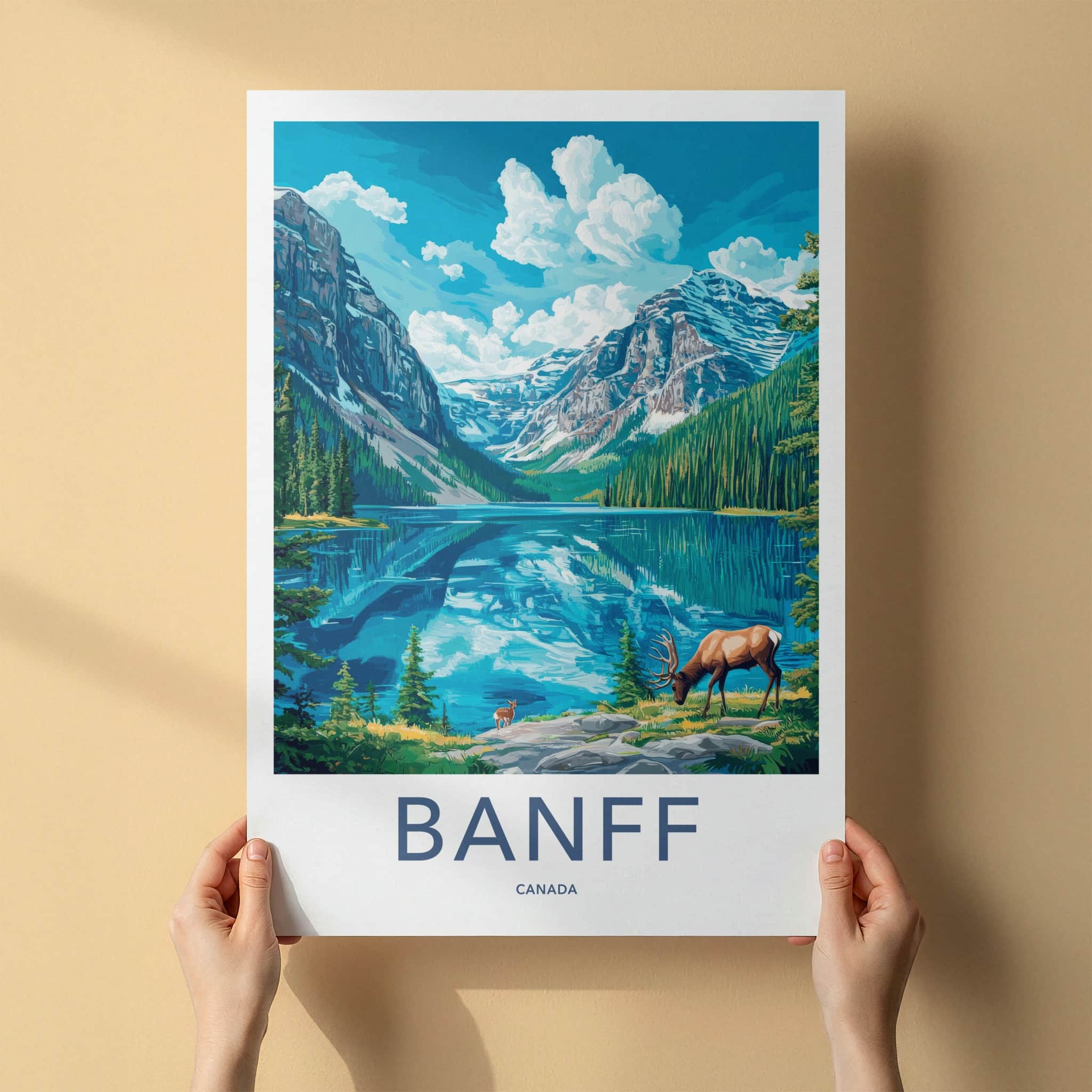 BANFF Poster - Canada Art Print - Wildlife Alpine Landscape Wall Decor