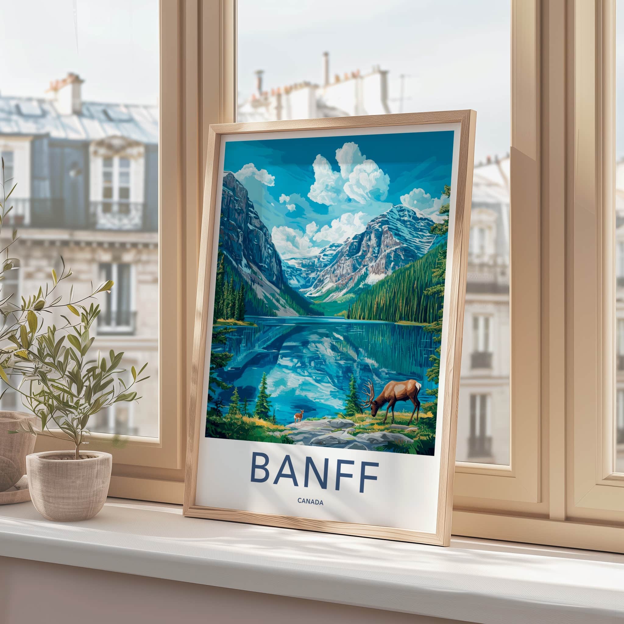 BANFF Poster - Canada Art Print - Wildlife Alpine Landscape Wall Decor