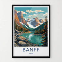 Banff Poster - Canada Travel Art - Mountain Lake Pines Home Decor