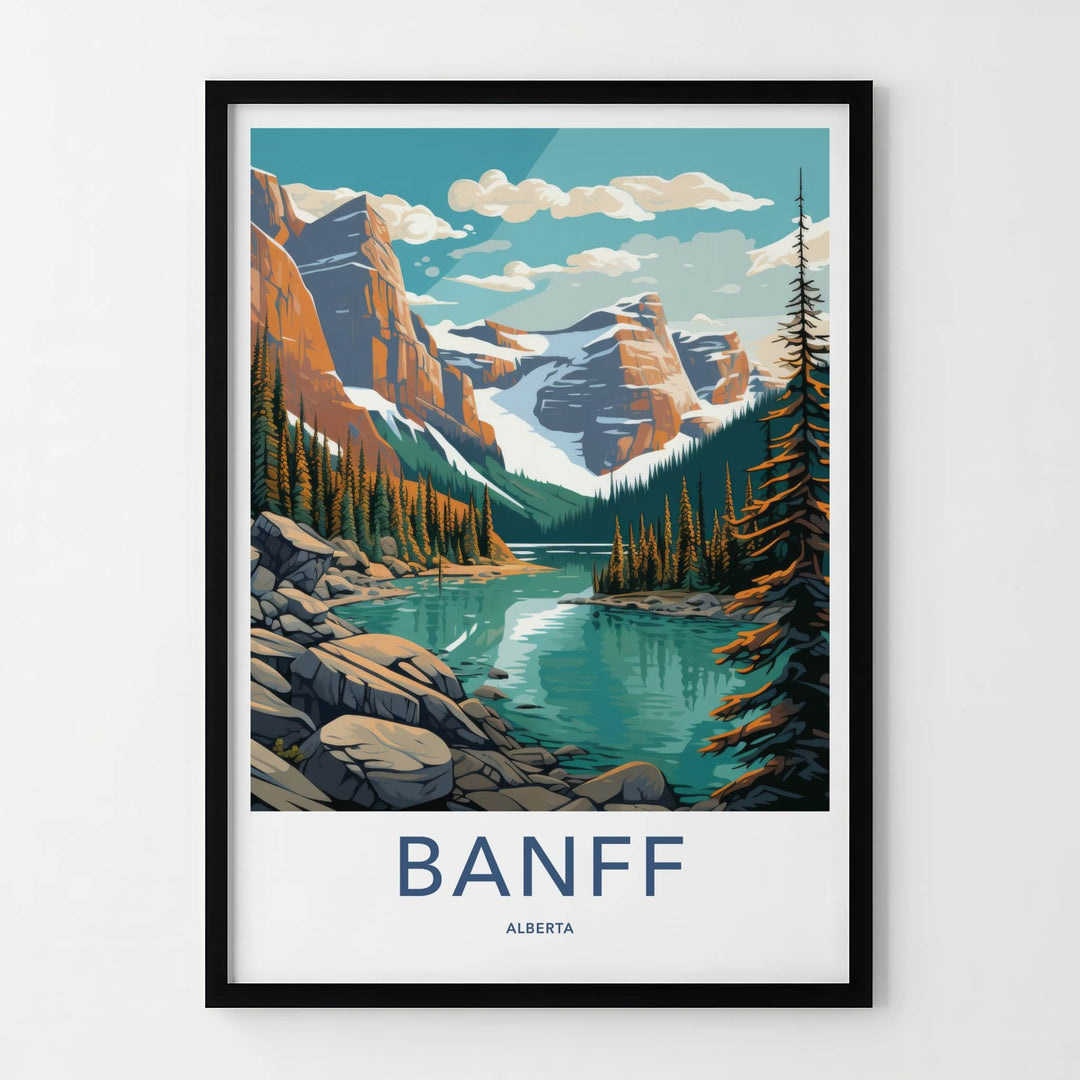 Banff Poster - Canada Travel Art - Mountain Lake Pines Home Decor