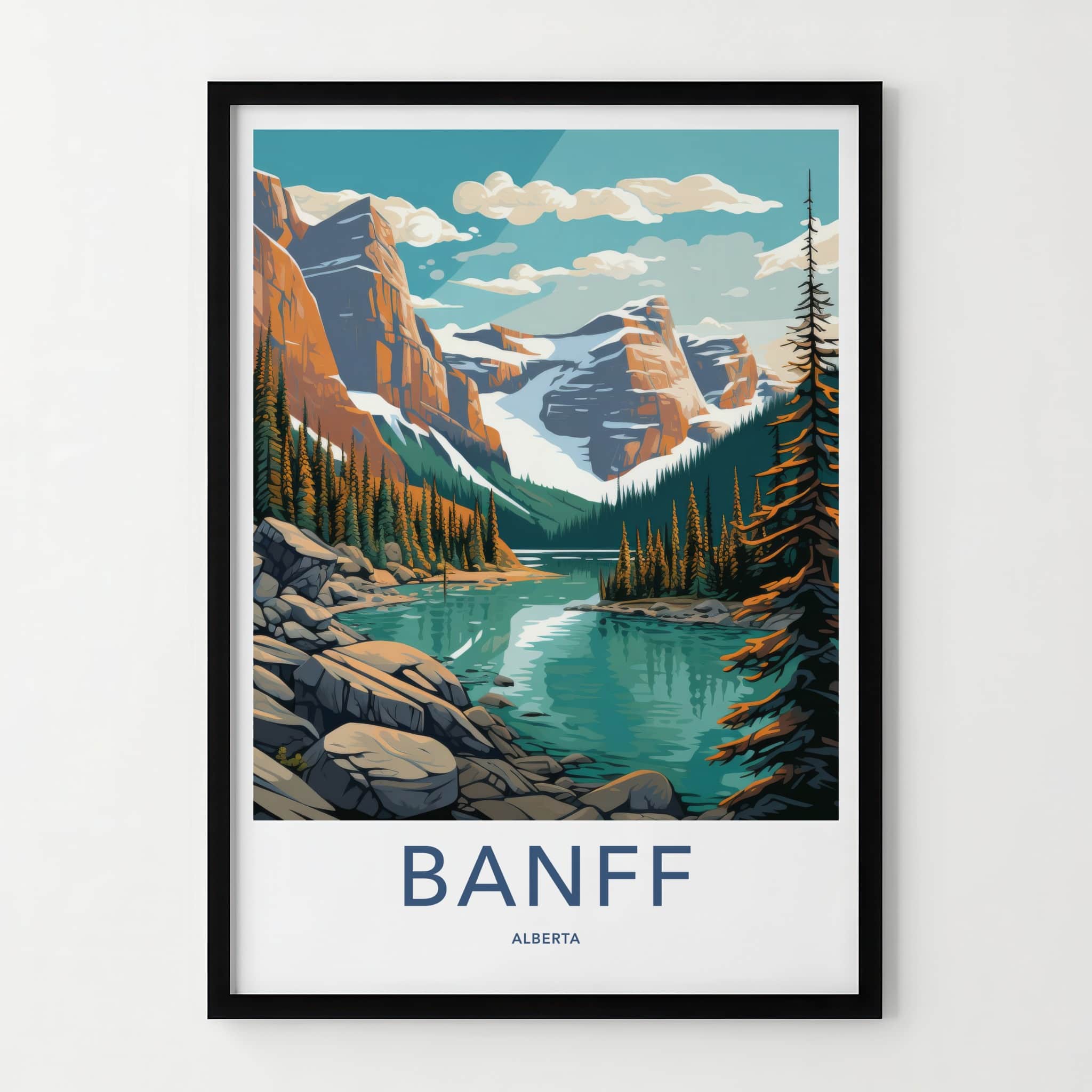 Banff Poster - Canada Travel Art - Mountain Lake Pines Home Decor