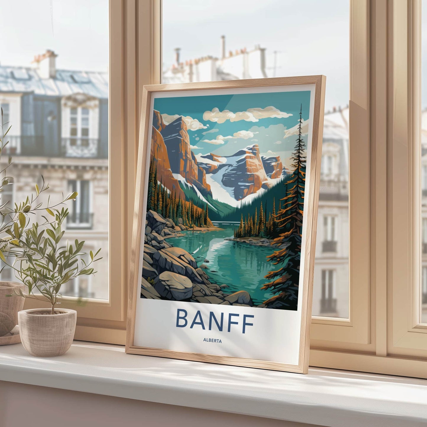 Banff Poster - Canada Travel Art - Mountain Lake Pines Home Decor