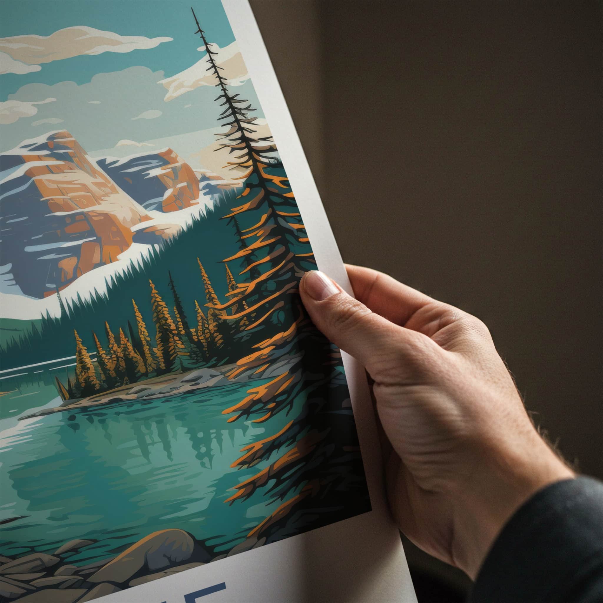 Banff Poster - Canada Travel Art - Mountain Lake Pines Home Decor