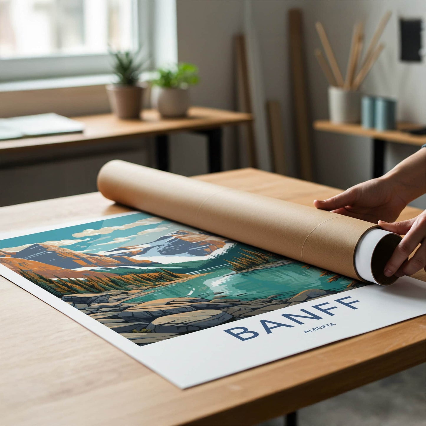 Banff Poster - Canada Travel Art - Mountain Lake Pines Home Decor